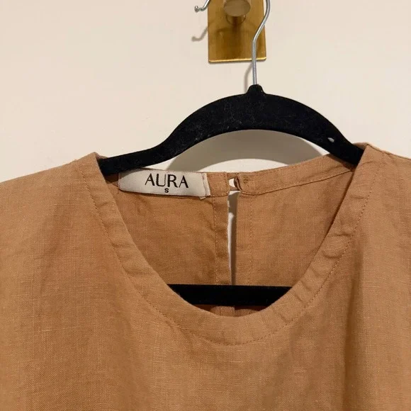 Aura Womens Linen Tiered Maxi Skirt and Crop Top Set Brown Small - Picture 5 of 5